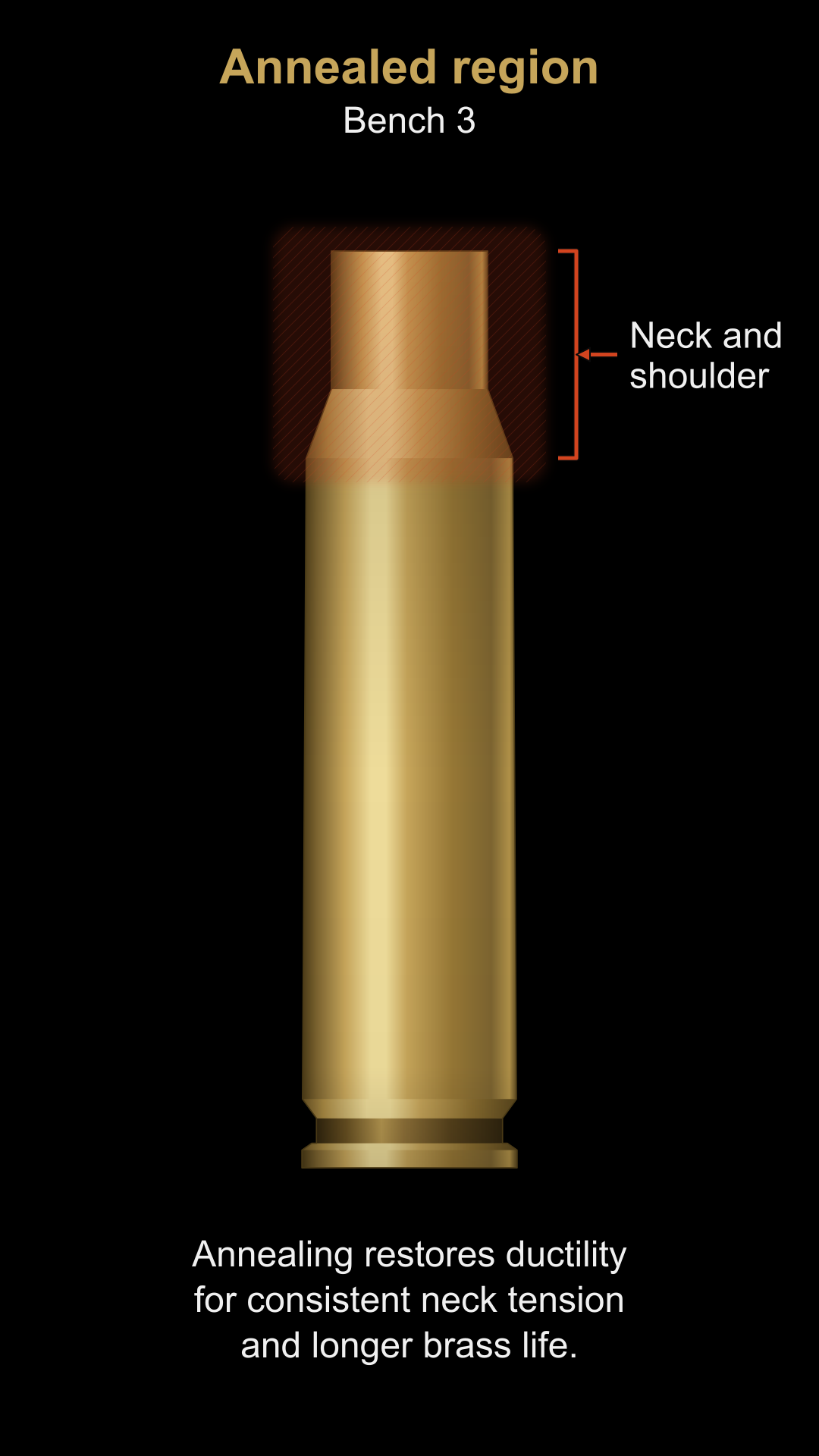 Bench 3 annealing diagram highlighting the neck and shoulder region of a rifle case.