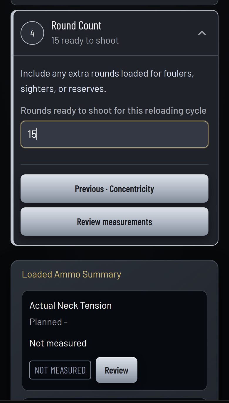 The Bench 7 screen on a phone, where loaded rounds are measured and counted.