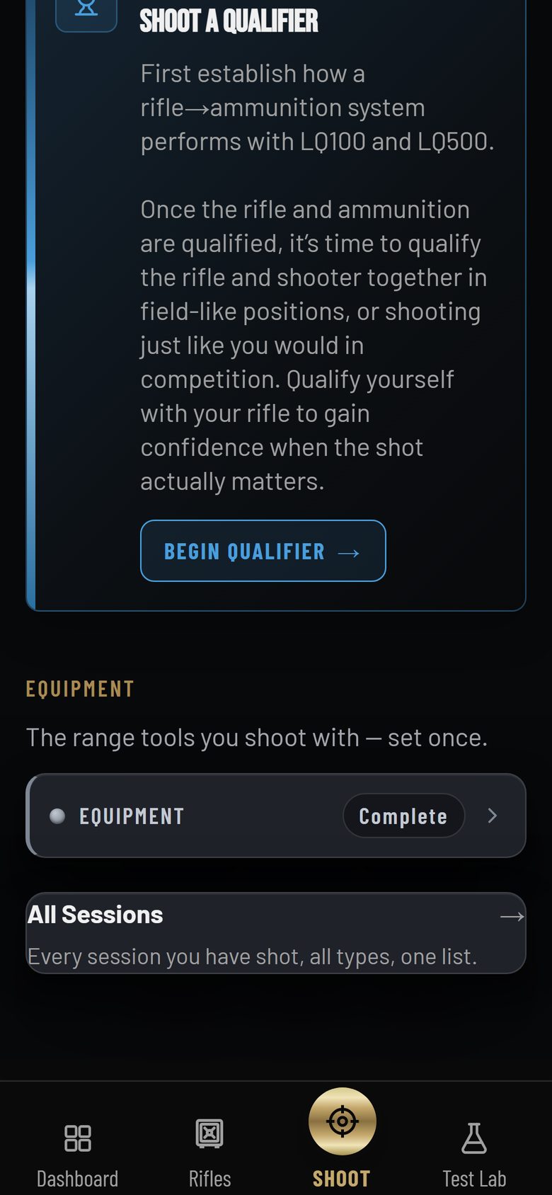 The Equipment block on the Shoot screen on a phone, with the Chronograph row.